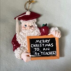 Santa Teacher Christmas Ornament - Red and White